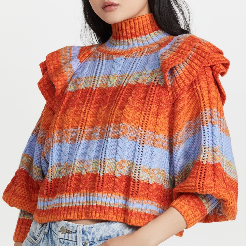 Something Navy Ruffle Mock Neck Sweater